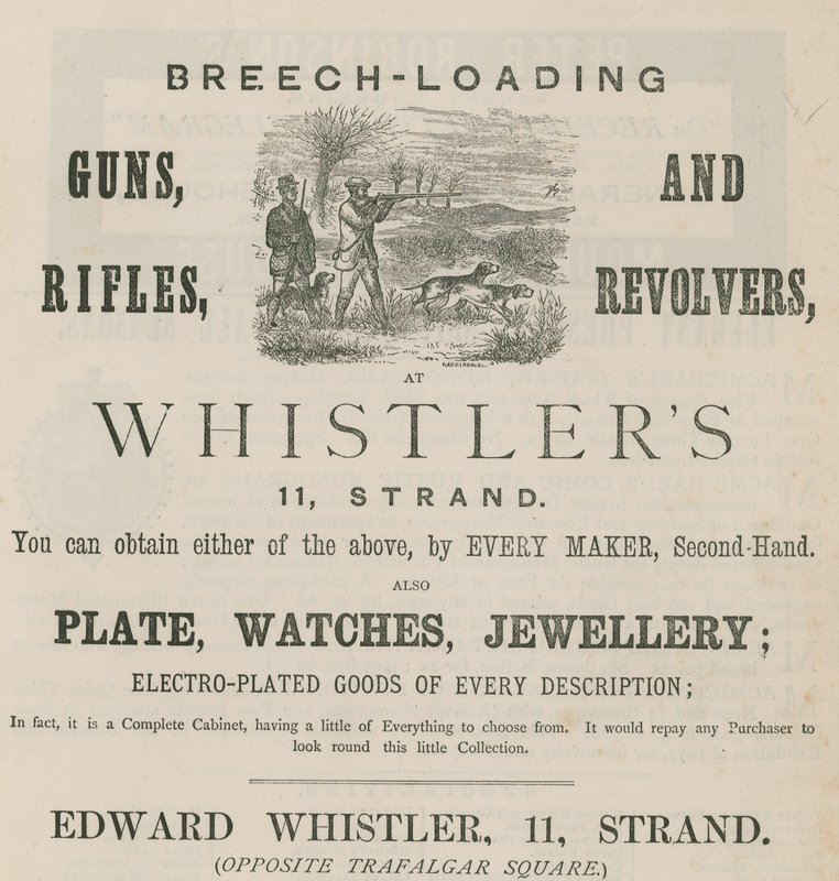 Pubblicità per Edward Whistler, 11 Strand, Londra da English School