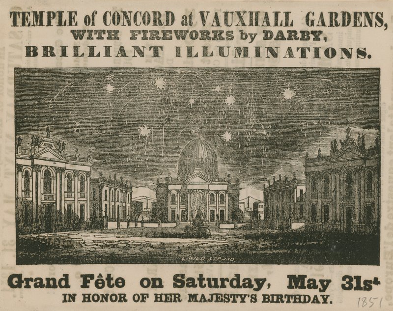 Pubblicità per la Grand Fete al Tempio della Concordia, Vauxhall Gardens da English School