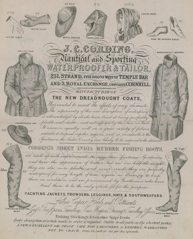Pubblicità per J C Cording, impermeabilizzatore e sarto da English School