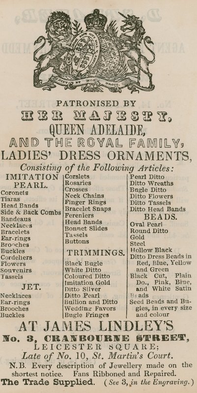 Pubblicità per James Lindleys, 3 Cranbourne Street, Leicester Square, Londra da English School