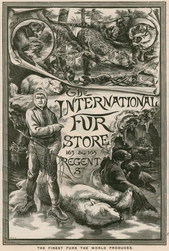 Pubblicità per The International Fur Store, 163 & 165 Regent Street, Londra da English School