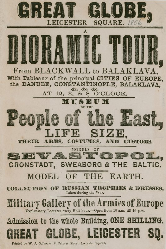Pubblicità per un Tour Dioramico da Blackwall a Balaklava, con tableaux delle principali città d