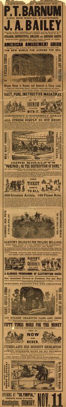 Pubblicità per lo spettacolo di P.T. Barnum e J.A. Bailey all