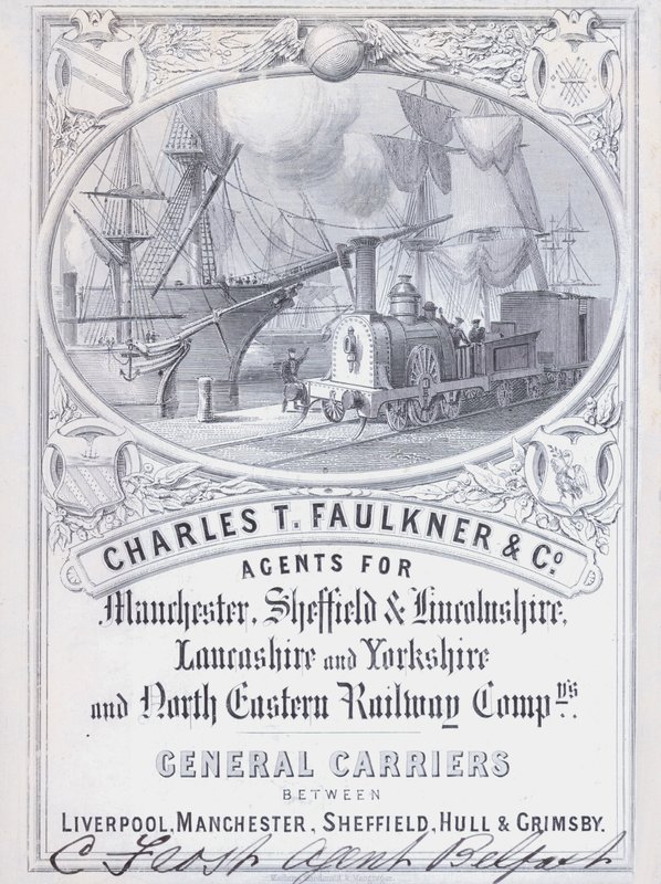 Pubblicità per Charles T Faulkner and Company, agenti per le compagnie ferroviarie (litografia) da English School
