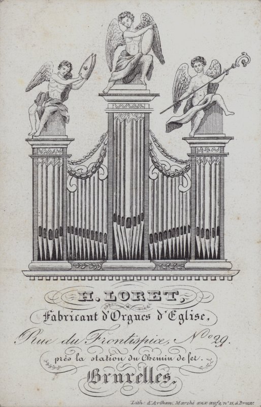 Pubblicità per H Loret, fabbricante di organi da chiesa, Bruxelles, Belgio (litografia) da English School