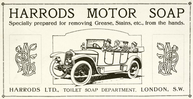 Pubblicità per il sapone per motori Harrods da English School