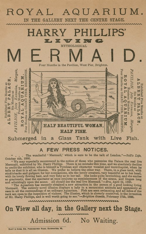 Pubblicità per la Sirena Mitologica Vivente di Harry Phillips da English School
