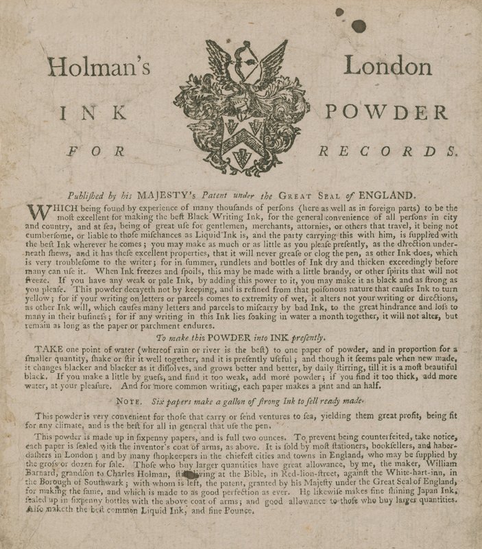 Pubblicità per Holmans London Ink Powder for Records da English School