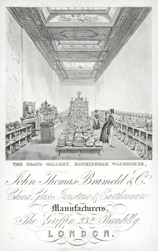 Pubblicità per John Thomas Brameld and Co, produttori di porcellane, vetro, ferro e terracotta, Londra da English School