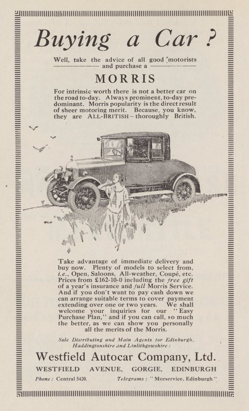 Pubblicità per le auto Morris, 1926 da English School