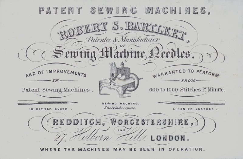 Pubblicità per le macchine da cucire Robert S Bartleet da English School