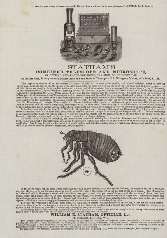 Pubblicità per il telescopio e microscopio combinato di Statham da English School