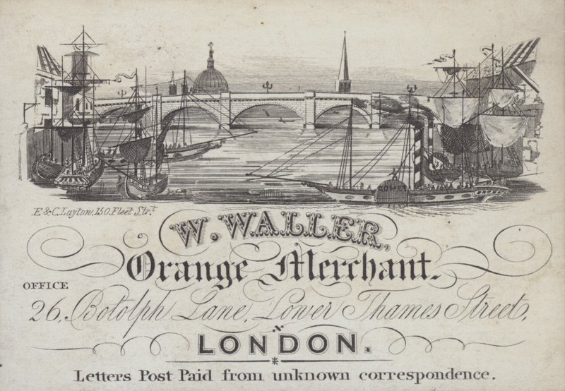 Pubblicità per W Waller, commerciante di arance, Londra da English School