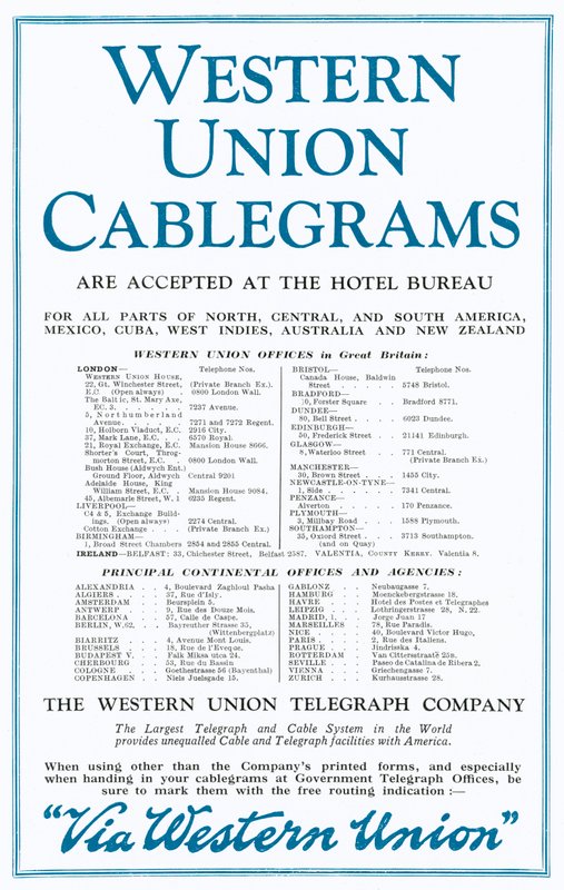 Pubblicità per Western Union Cablegrams (litografia a colori) da English School