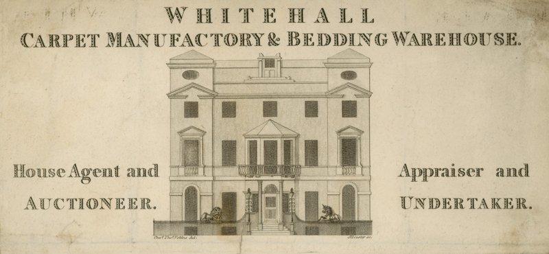Pubblicità per la Whitehall Carpet Manufactory e Bedding Warehouse da English School
