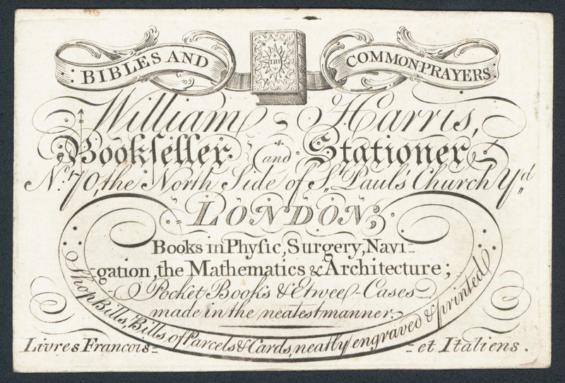 Pubblicità per William Harris, libraio e cartolaio, Londra da English School