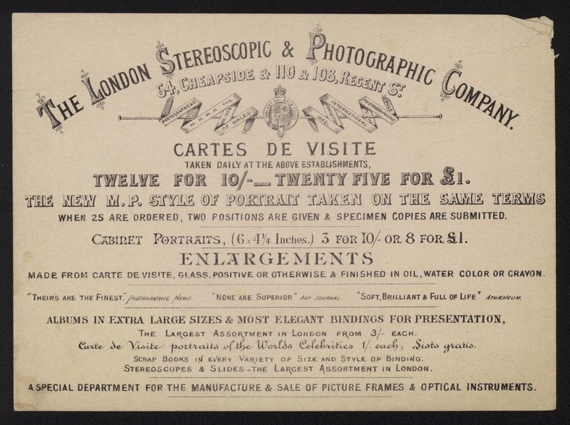 Pubblicità per la London Stereoscopic and Photographic Company da English School