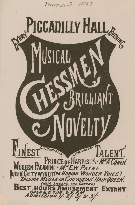 Pubblicità per i Musical Chessmen Brilliant Novelty da English School