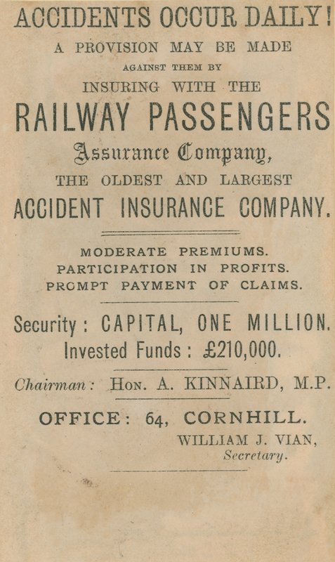 Pubblicità per la Railway Passenger Assurance Company da English School