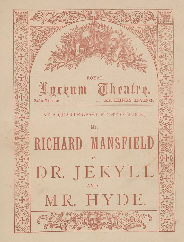 Cartolina pubblicitaria per il Teatro Lyceum, Dr Jekyll e Mr Hyde con Richard Mansfield da English School