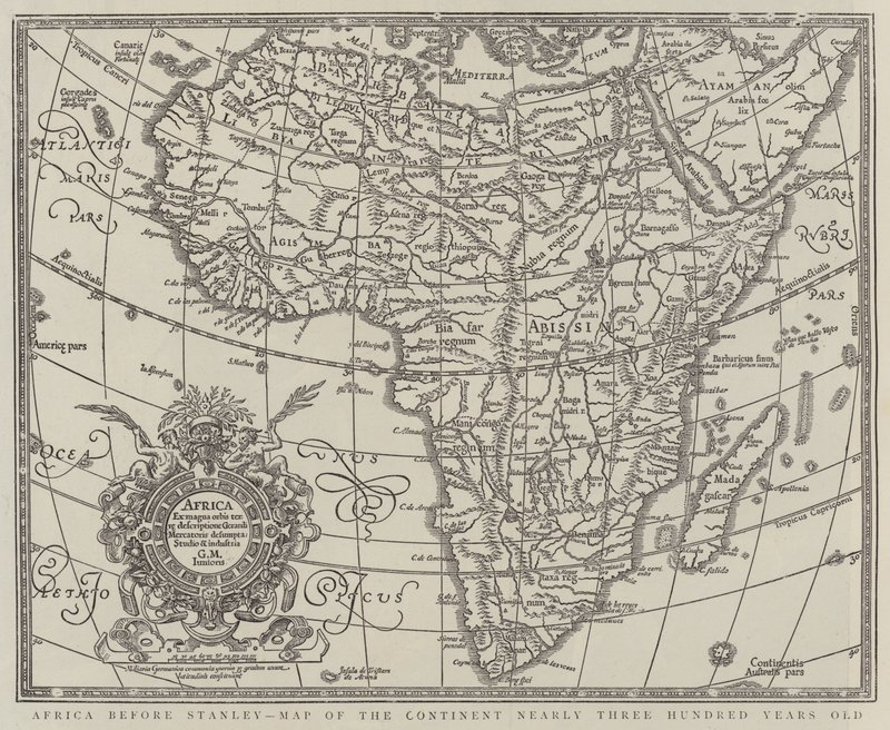 Africa prima di Stanley, Mappa del Continente di quasi Trecento Anni (incisione) da English School