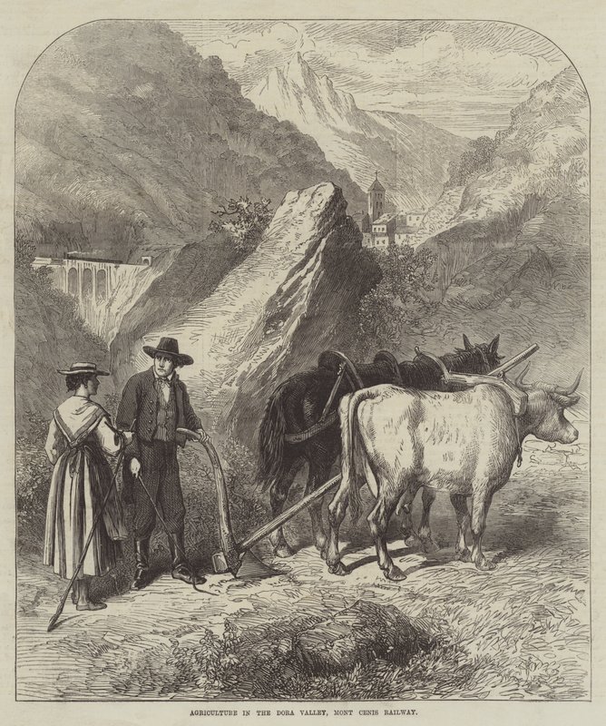 Agricoltura nella valle della Dora, ferrovia del Moncenisio (incisione) da English School