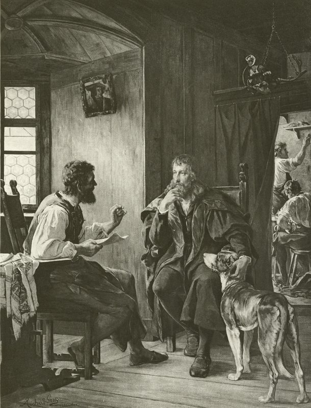 Albrecht Dürer visita Hans Sachs (incisione) da English School