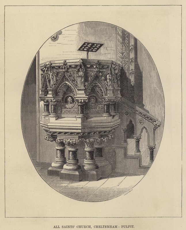 Chiesa di Tutti i Santi, Cheltenham, Pulpito (incisione) da English School
