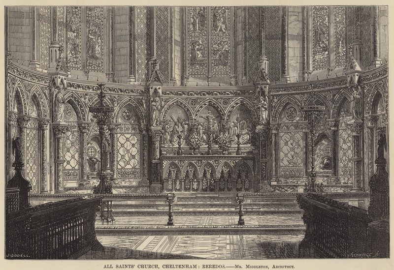 Chiesa di Tutti i Santi, Cheltenham, Reredos (incisione) da English School