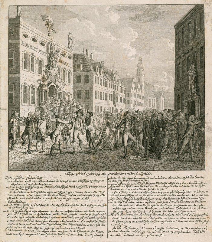Rappresentazione allegorica della grande illusione della lotteria da English School