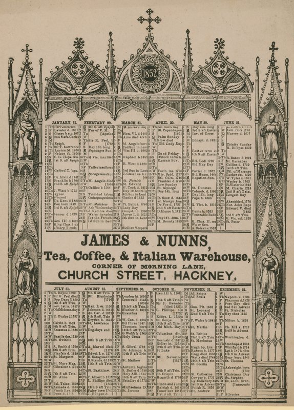Almanacco emesso da James & Nunns da English School