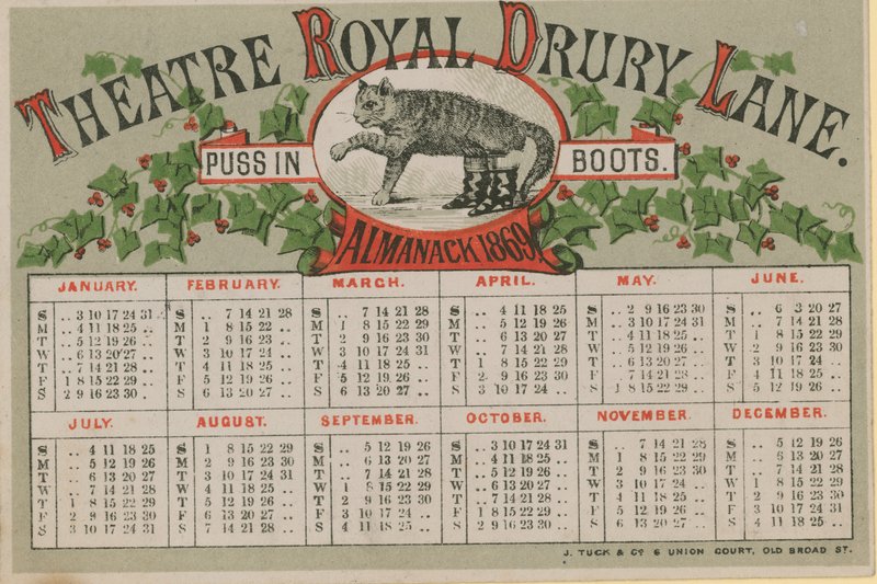 Almanacco del 1869, emesso dal Theatre Royal Drury Lane da English School