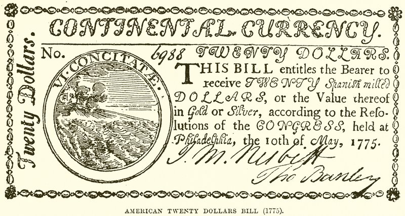 Biglietto americano da venti dollari (1775) da English School