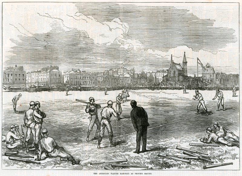 Americani che giocano a baseball al Princes Grounds da English School