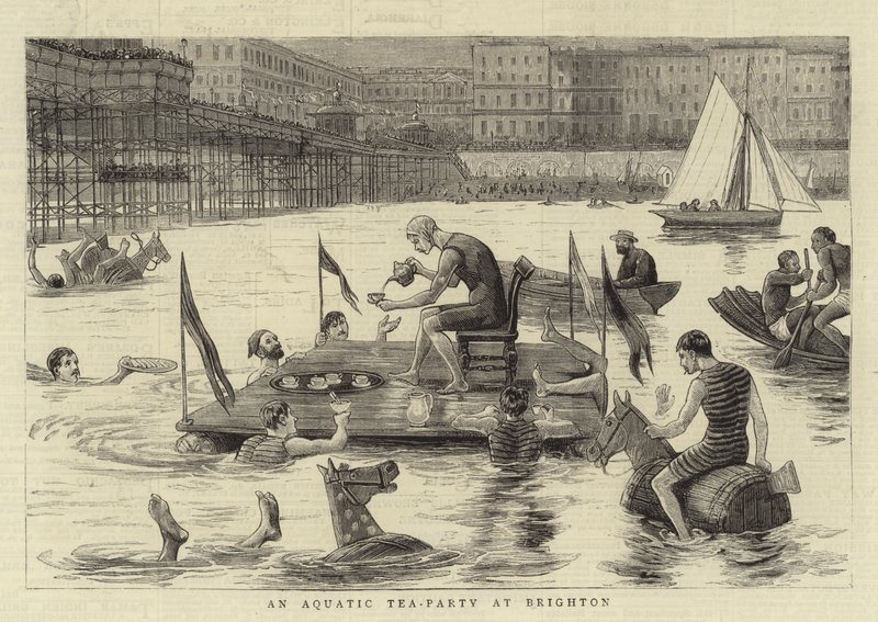 Una festa del tè acquatica a Brighton (incisione) da English School