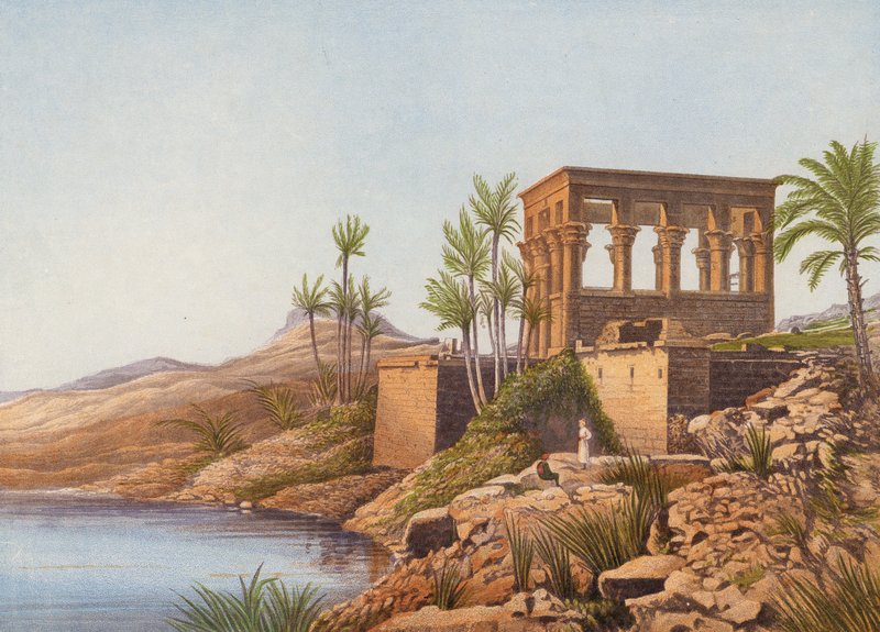 Un tempio egizio, vicino al fiume Nilo, Philae da English School