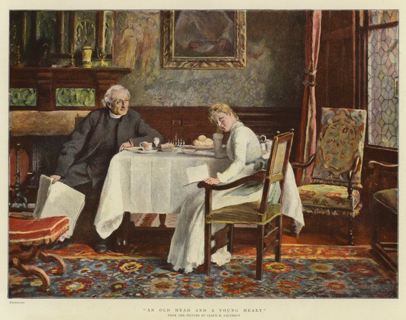 Una vecchia testa e un giovane cuore (litografia a colori) da English School