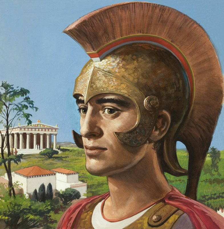 Soldato greco antico (guazzo su carta) da English School