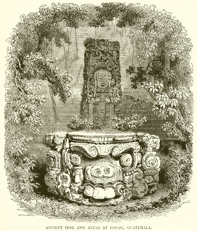 Antico idolo e altare a Copan, Guatemala da English School