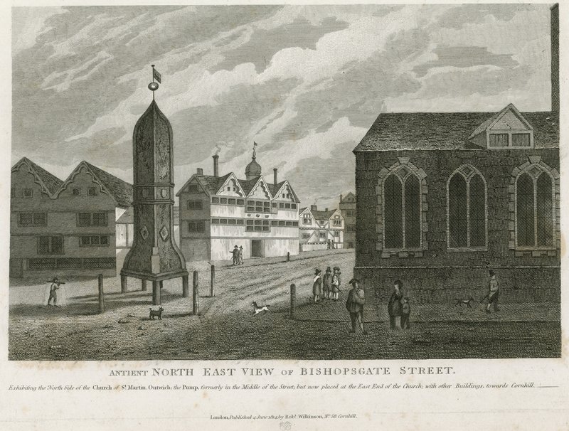 Antica vista nord-est di Bishopsgate Street da English School