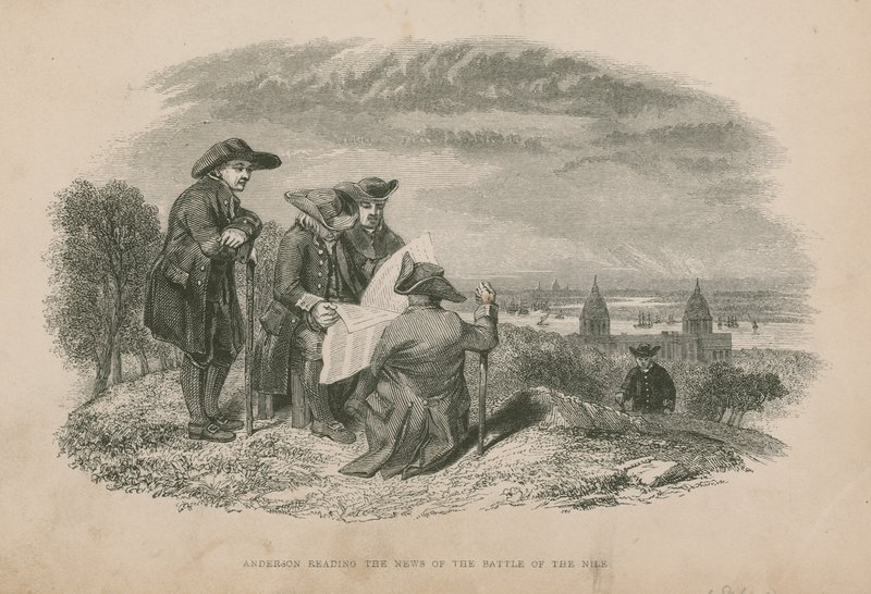 Anderson legge le notizie della Battaglia del Nilo; illustrazione da Poor Jack di Frederick Marryat da English School