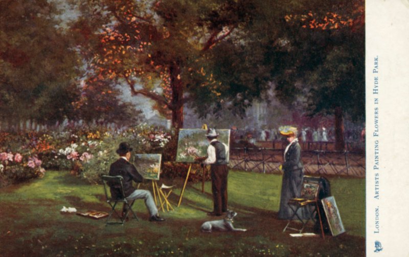 Artisti che dipingono fiori a Hyde Park da English School