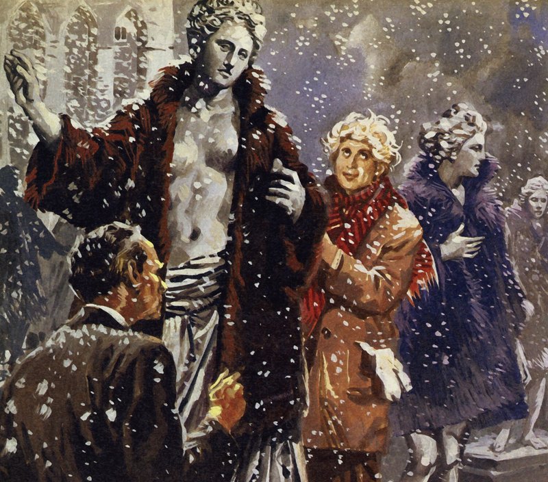 Per scherzo, Harpo vestì le statue con pellicce quando vide che nevicava da English School