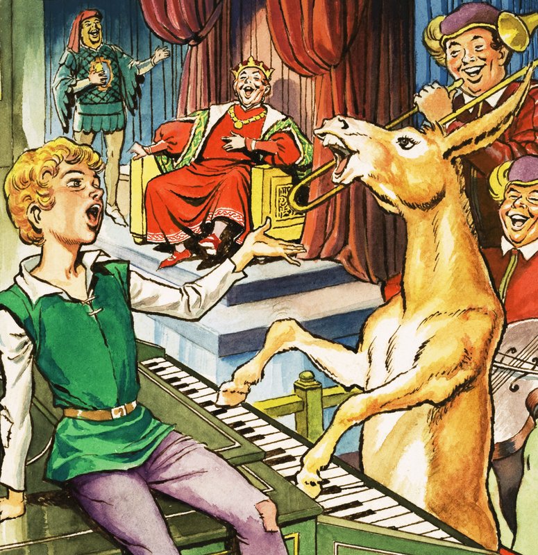 Asino che canta mentre suona il piano da English School