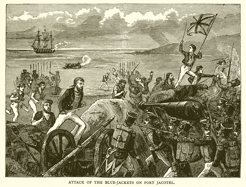 Attacco dei giubbotti blu al porto di Jacotel da English School
