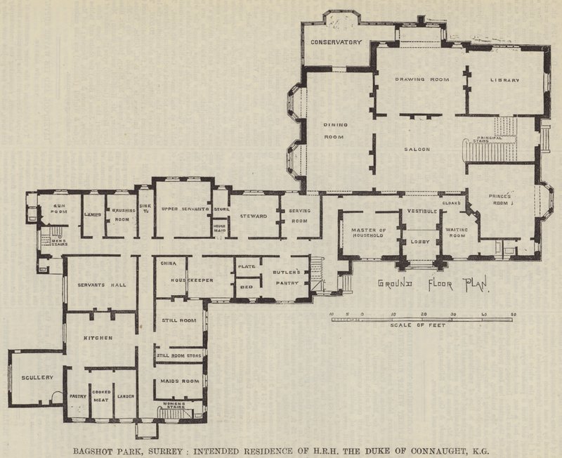 Bagshot Park, Surrey, Residenza Prevista di SAR il Duca di Connaught, KG (incisione) da English School