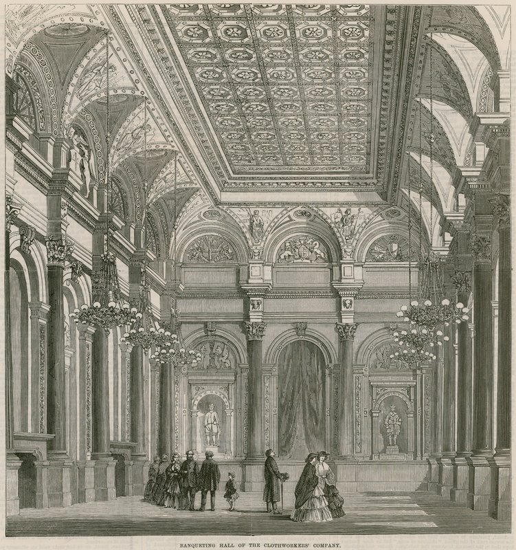 Sala dei banchetti della Clothworkers Company, Mincing Lane, Londra da English School