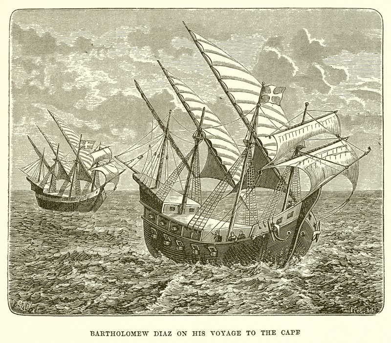 Bartolomeo Diaz nel suo viaggio verso il Capo da English School