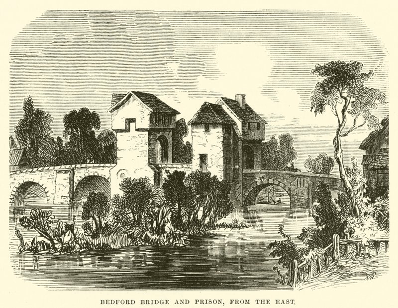 Ponte e prigione di Bedford; da est (incisione) da English School