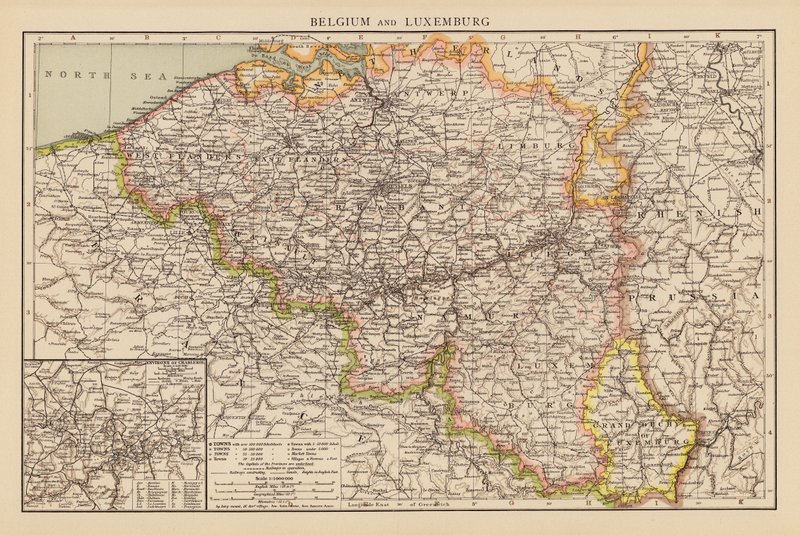 Belgio e Lussemburgo (litografia a colori) da English School